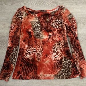 Susan Lawrence Orange Animal Print Blouse Size PS